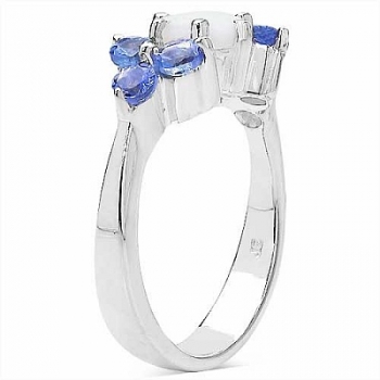 Ring Milch-Opal/Tansanit-1,10 Karat-Silber Rodiniert