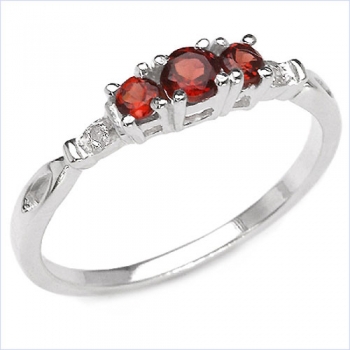 Diamant/Granat-Ring-925 Sterling Silber Rhodiniert 0,33 Karat