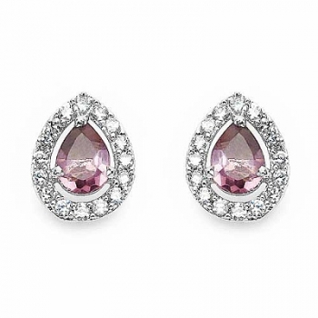 Ohrringe/Ohrstecker rosa Zirkonia/weiße American Diamonds-Messing/versilbert