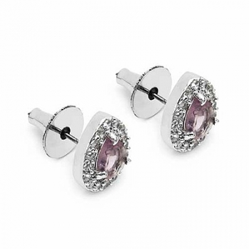 Ohrringe/Ohrstecker rosa Zirkonia/weiße American Diamonds-Messing/versilbert