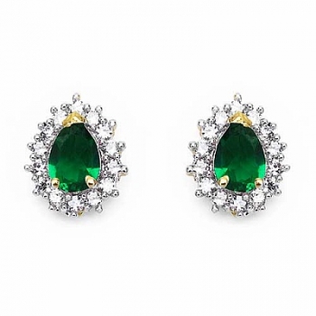 Ohrringe/Ohrstecker Smaragd/weiße American Diamonds-Messing/vergoldet Gelbgold
