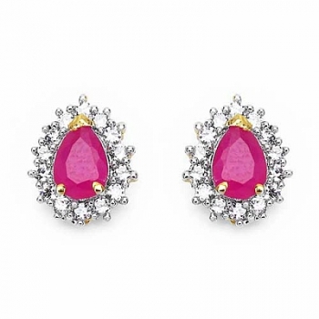 Ohrringe/Ohrstecker Rubine/weiße American Diamonds-Messing/vergoldet Gelbgold