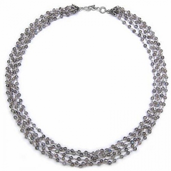 Edelstein-Collier/Kette-Labradorit-925 Sterling Silber Rhodiniert-330 Perlen