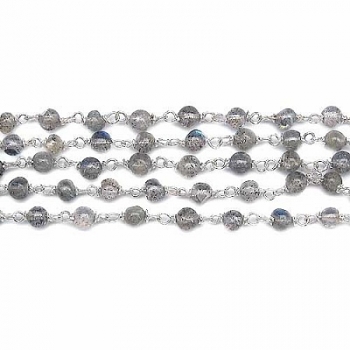 Edelstein-Collier/Kette-Labradorit-925 Sterling Silber Rhodiniert-330 Perlen