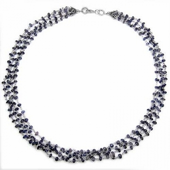 Edelstein-Collier/Kette-Iolite-925 Sterling Silber Rhodiniert-500 Edelsteine