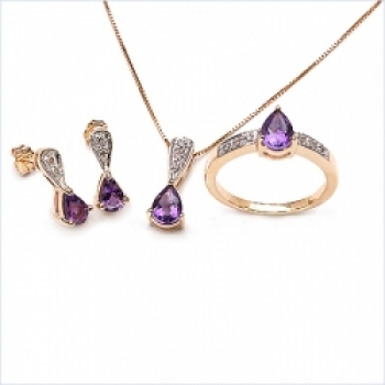 Diamant/Amethyst-Ring 0,79 Karat - Vergoldet mit Gelbgold 10 Karat