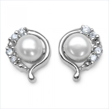 Ohrstecker mit Süßwasser-Perle u.Zirkonias 925-Silber Rh.-2,08 Karat