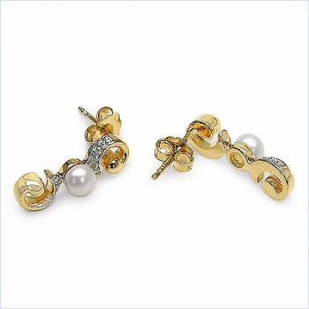 Ohrringe mit Perle/Zirkonia in 925 Silber/Vergoldet-2,04 Karat