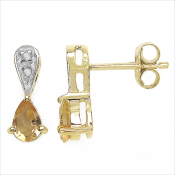 Ohrringe/Ohrstecker mit Diamant/Citrin 0,84 Karat Silber-vergoldet 10 Karat