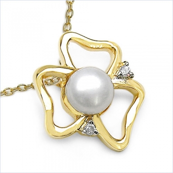 Collier/Kette Anhänger-Perle/Zirkonia-Silber/Vergoldet-1,31 Karat