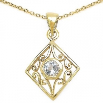 Collier/Kette mit Antikem Blautopas-Anhänger-925 Sterling Silber-vergoldet 10 Karat