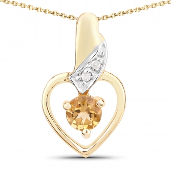 Collier mit Diamant/Citrin-Anhänger-925 Sterl. Silber Vergoldet-0,37Karat