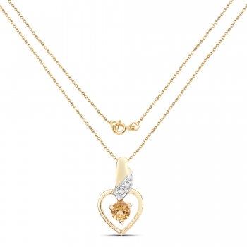Collier mit Diamant/Citrin-Anhänger-925 Sterl. Silber Vergoldet-0,37Karat