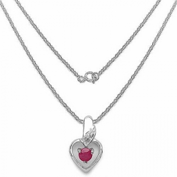 Collier mit Diamant/Rubin-Herz-Anhänger 925Sterling Silber Rhodiniert-0,37 Karat