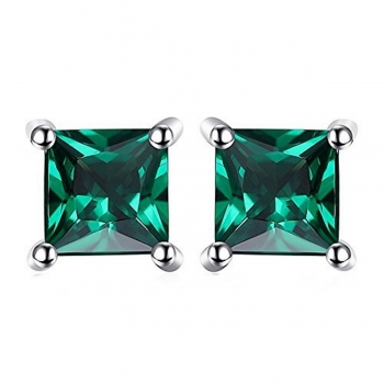 Ohrringe/Ohrstecker Grüne Zirkonia-Square-Quadrat -925 Silber-Rhodiniert