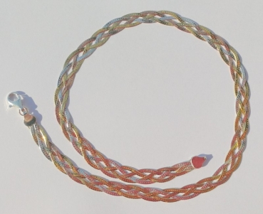 6-reihige Zopfkette/Collier geflochten-925 Sterling Silber-Gelbgold-Rotgold-10mm