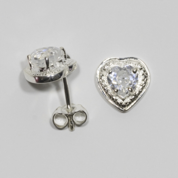 Ohrstecker Weiße Zirkonia-Herzen-925 Silb.-Rhodiniert-1,60 Karat