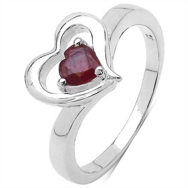 Edler Rubin-Herz-Ring Sterling Silber-Rhodiniert-0,45 Karat