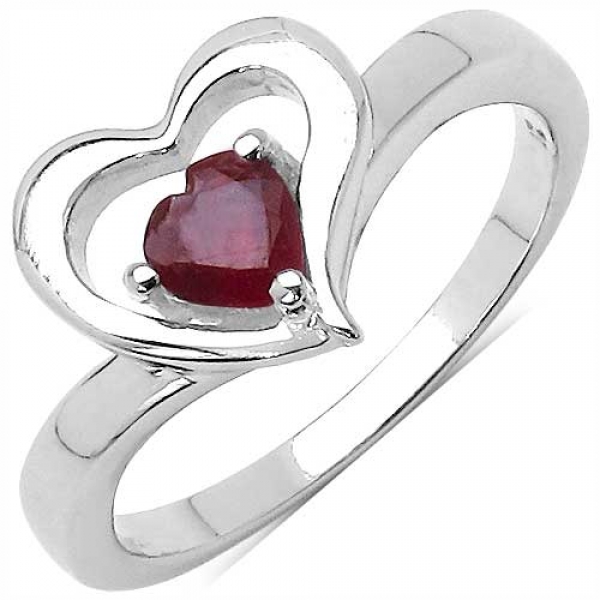 Edler Rubin-Herz-Ring Sterling Silber-Rhodiniert-0,45 Karat