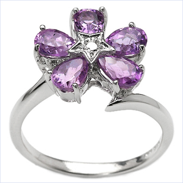 Blume-Amethyst-Ring-925 Sterling Silber Rhod.2,00 Karat