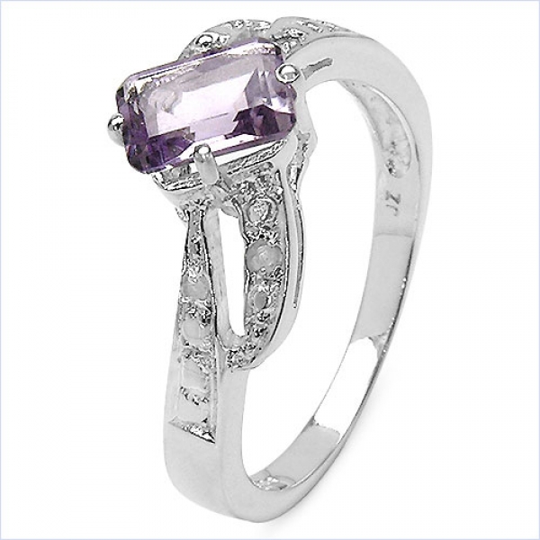 Edler Diamant/Amethyst-Ring-925 Sterling Silber Rhodin.-1,23 Karat