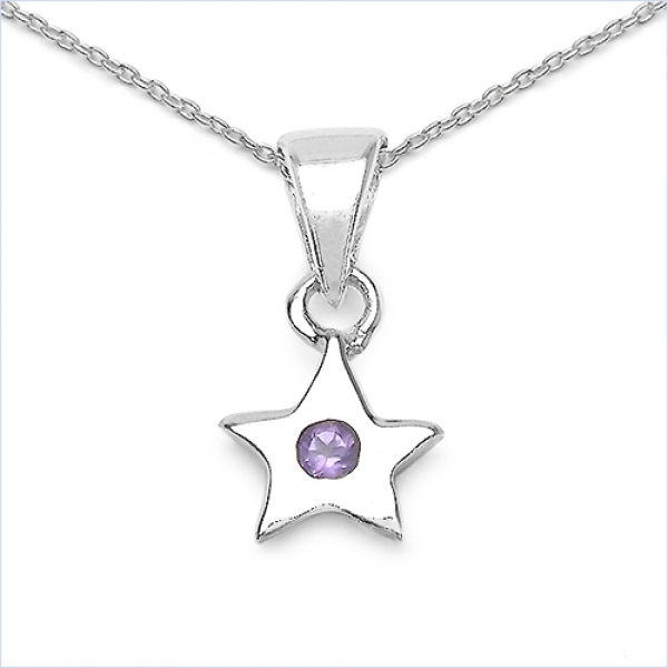 Collier/Kette Anhänger Stern Amethyst 925 Silber Rhodiniert