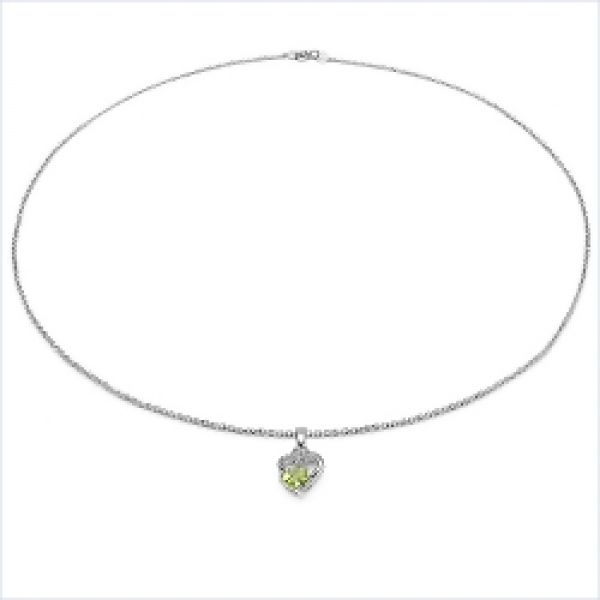 Collier/Kette mit Herz-Anhänger Peridot 925 Silber/Rh.-0,45 Karat