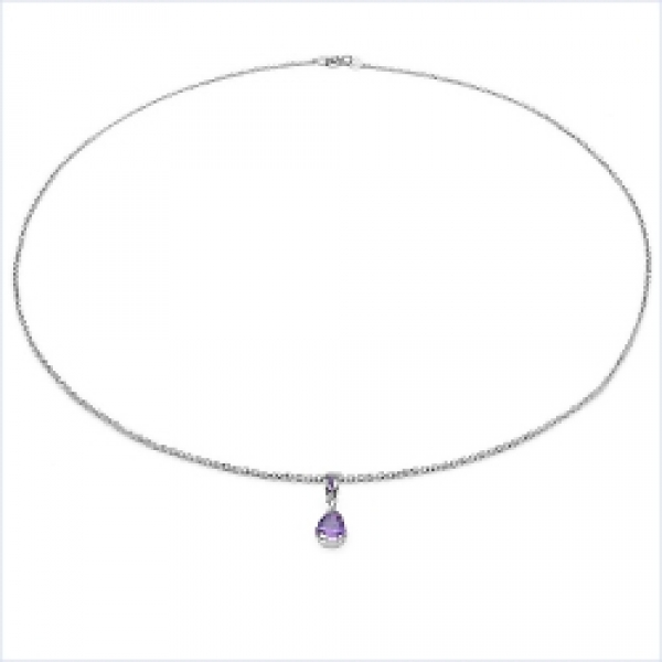 Collier/Kette mit Amethyst-Anhänger 925 Silber/Rhodiniert-1,40 Karat