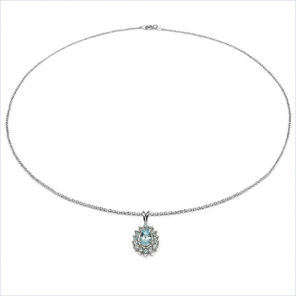 Collier/Kette Anhänger m.15 Blautopas-925Silber-Rhodin.-1,70 Karat