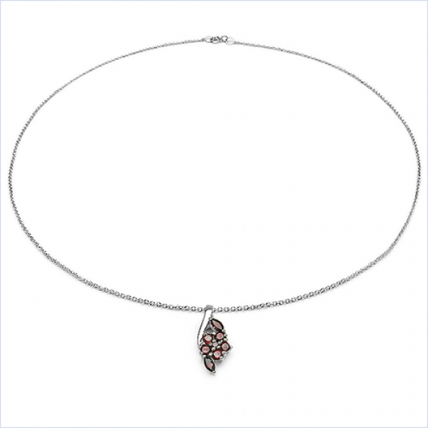Collier/Kette m.Granat Blumen-Anhänger-925Silber Rhod.-1,25 Karat
