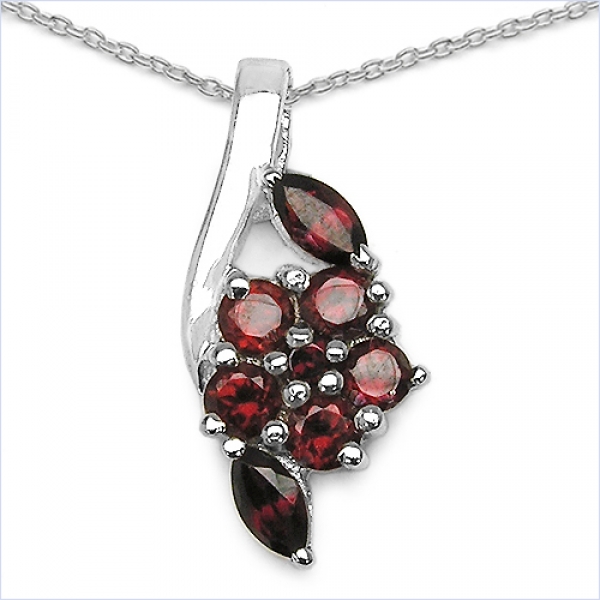 Bezaubernde Granat Blumen-Ohrringe-925 Sterling Silber-Rhodiniert-1,08 Karat