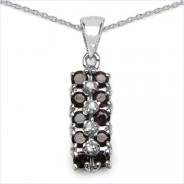 Collier/Kette mit Diamant/Granat-Anhänger 925 Silber Rh.-0,84 Karat