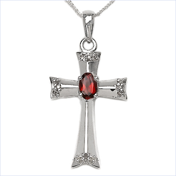 Collier/ Halskette mit Kreuz-Anhänger Diamanten/Granat-0,71 Karat