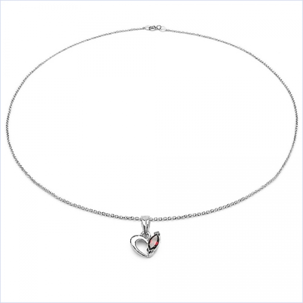 Collier/Kette mit Granat Herz-Anhänger 925 Silber Rhodiniert