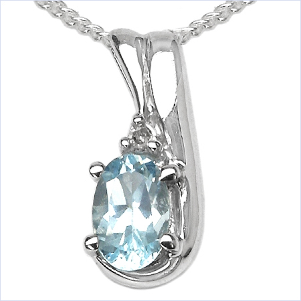 Collier/Kette m. Diamant/Blautopas-Anhänger  925 Silber Rhod.-0,66 Karat