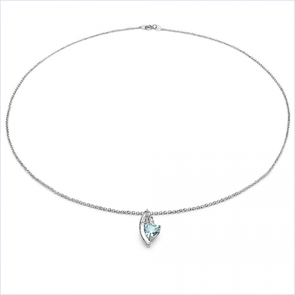 Collier/ Halskette mit 5 Diamanten/ Blautopas-Anhänger-0,53 Karat