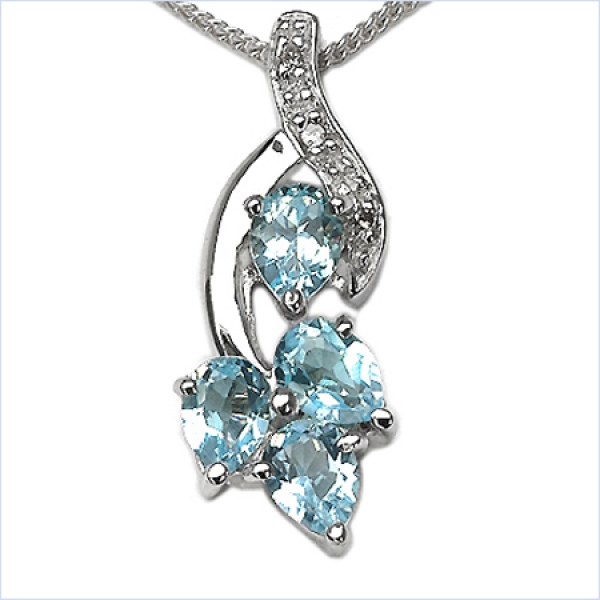 Collier/Kette mit Diamant/Blau-Topas-Anhänger 925 Silb.1,42 Karat