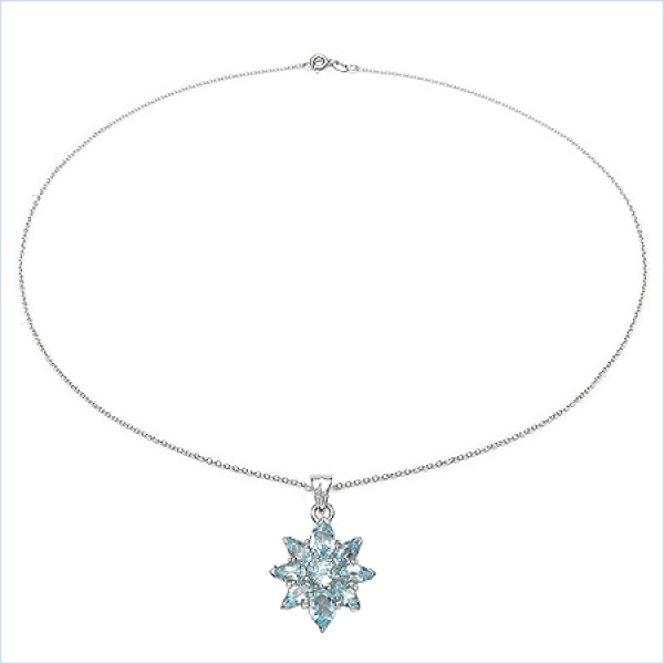 Collier/Halskette m.Blautopas-Anhänger-3,00 Karat-Silber Rh.