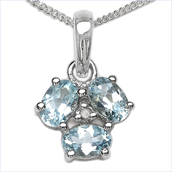 Collier/Kette mit Diamant/Blautopas-Anhänger 925 Silber-1,96 Karat