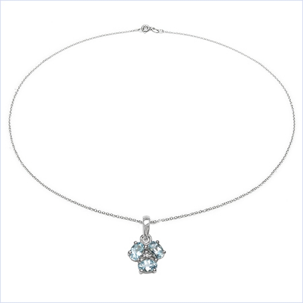 Collier/Kette mit Diamant/Blautopas-Anhänger 925 Silber-1,96 Karat