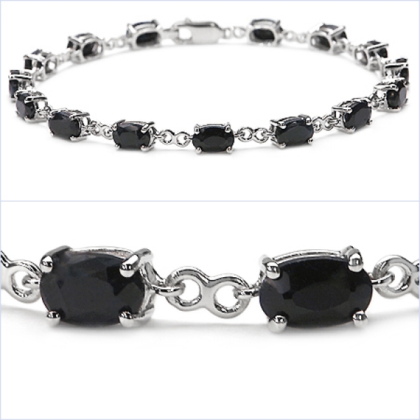 Schwarzes Saphir Armband in 925 Silber Rhodiniert 9,75 Karat