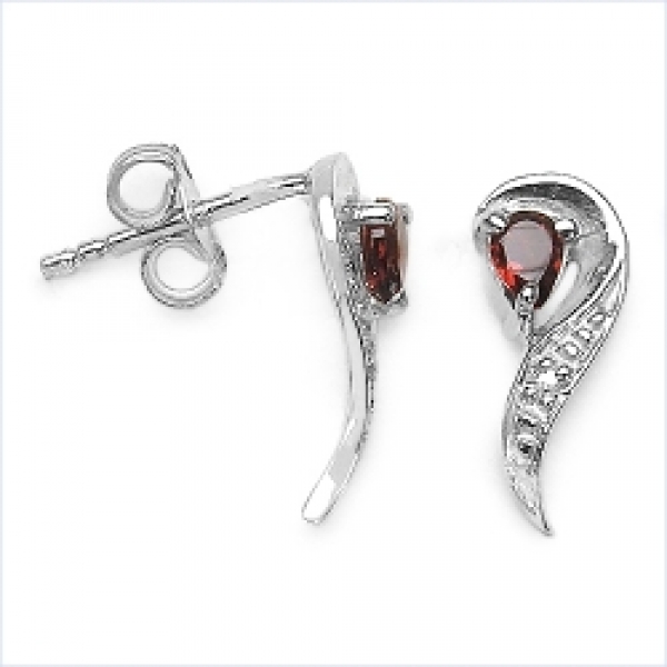 Diamant Ohrringe -925 Silber- Rhodiniert-mit Granat