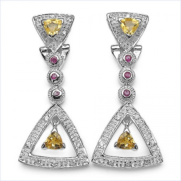 Edle Citrin-Rubin-Zirkonia-Ohrringe 925 Silber-Rhodiniert 1,42 Karat