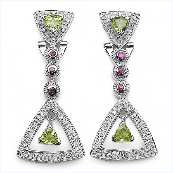 Edle Peridot-Rubin-Zirkonia-Ohrringe 925 Silber-Rhodiniert 1,42 Karat