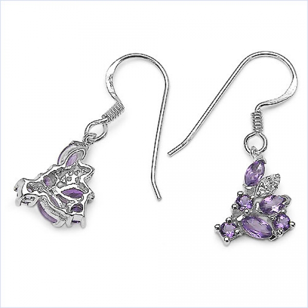 Ohrringe 1,72 Karat Amethyst/WhiteTopas-925 Silber Rhodiniert