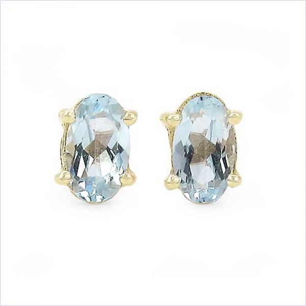 Ohrringe/Ohrstecker echter Blautopas/Ovalschliff -Gelbgold 10 Karat