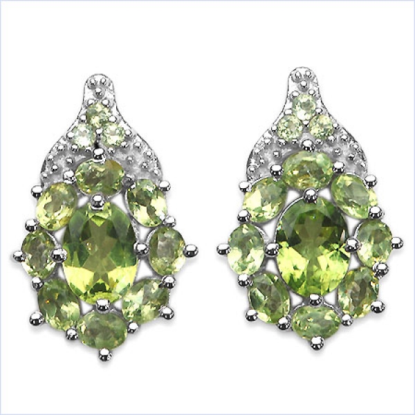 Edelstein-Ohrringe/Ohrstecker Peridot-925 Silber-5,90 Karat