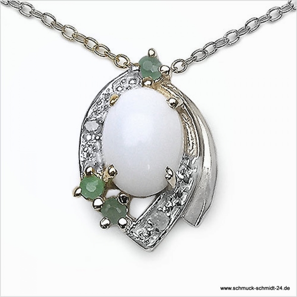 Collier/Kette mit Opal-Smaragd-Anhänger 1,14 Karat-Silber Rhodiniert