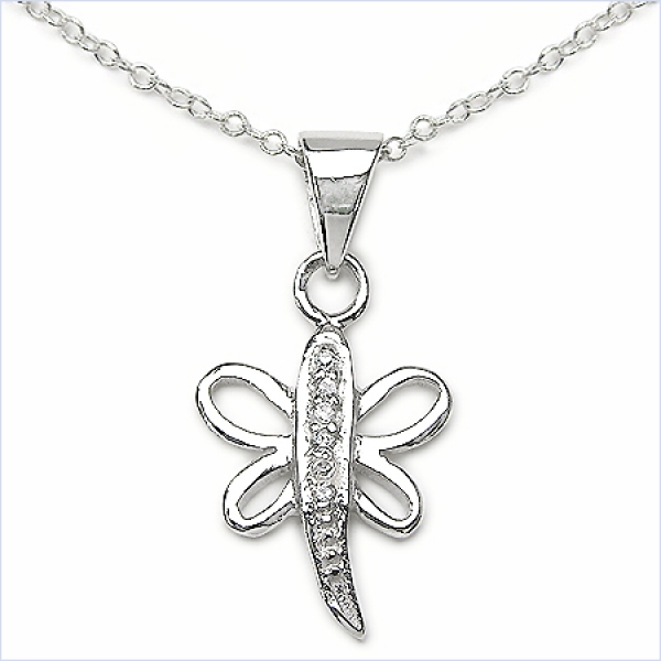 Collier/Halskette Schmetterling Anhänger/Zirkonia-Silb.Rhodiniert