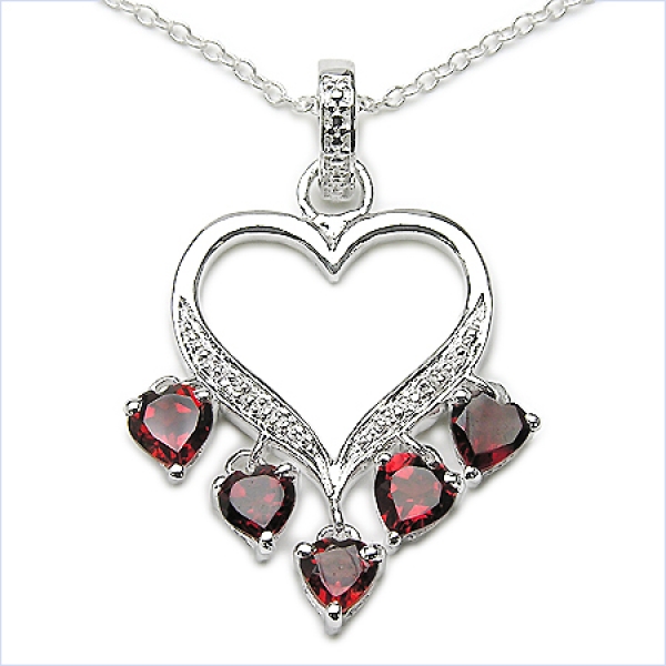 Collier/Halskette Granat/Zirkonia-Herzen-Anhänger-Silb.-1,41 Karat